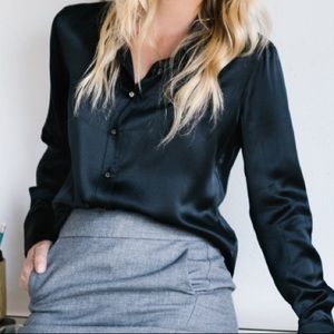 NWT Frame Black Silk Long-Sleeved Shirt
